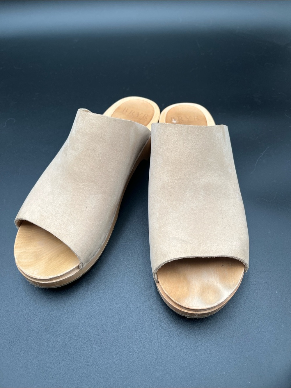 Bryr - Bone Suede Open-Toe Slide Mules